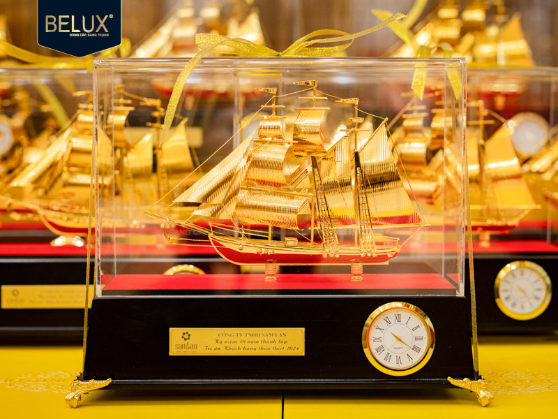 Lô thuyền đồng hồ Sam Lan  36x31x12cm mạ vàng 24k thiết kế theo yêu cầu